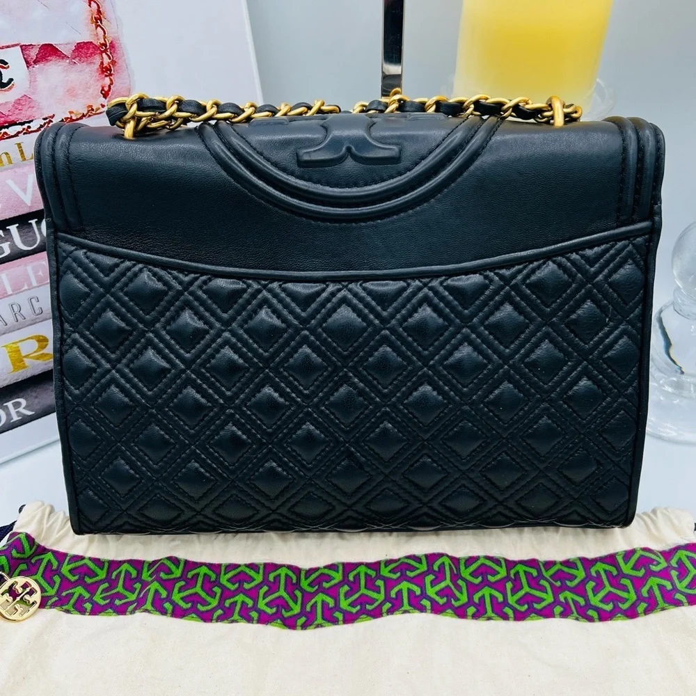 Tory Burch Fleming Black Quilted Leather Bag